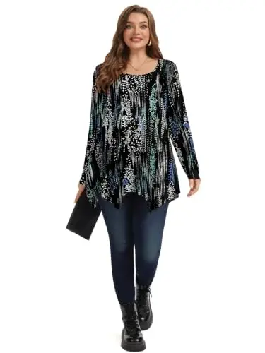 LARACE Womens Plus Size Long Sleeve Comfy Tunic Loose Fit Flowy Tops | plus size womens tunics for leggings, covers belly & hips, lightweight, stretchy, great for work, casual - 4