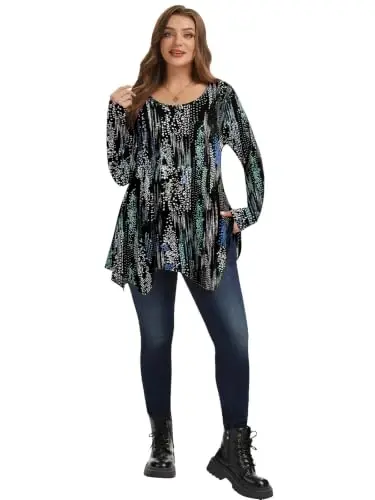 LARACE Womens Plus Size Long Sleeve Comfy Tunic Loose Fit Flowy Tops | plus size womens tunics for leggings, covers belly & hips, lightweight, stretchy, great for work, casual - 5