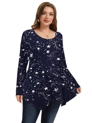 LARACE Womens Plus Size Long Sleeve Comfy Tunic Loose Fit Flowy Tops | plus size womens tunics for leggings, covers belly & hips, lightweight, stretchy, great for work, casual - LARACE (1)