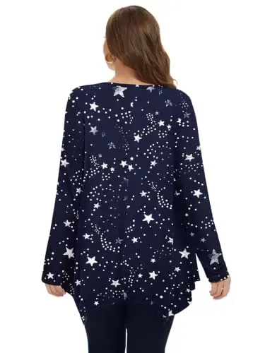 LARACE Womens Plus Size Long Sleeve Comfy Tunic Loose Fit Flowy Tops | plus size womens tunics for leggings, covers belly & hips, lightweight, stretchy, great for work, casual - 3