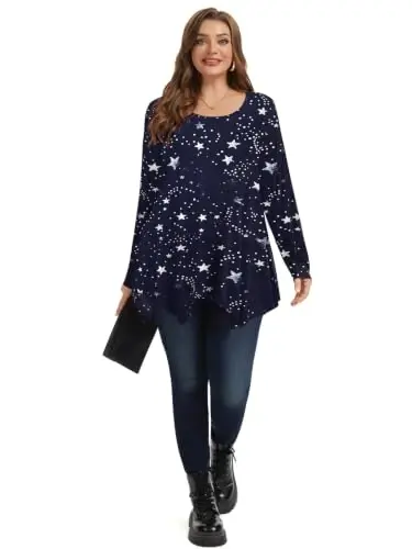 LARACE Womens Plus Size Long Sleeve Comfy Tunic Loose Fit Flowy Tops | plus size womens tunics for leggings, covers belly & hips, lightweight, stretchy, great for work, casual - 4
