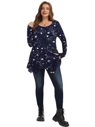 LARACE Womens Plus Size Long Sleeve Comfy Tunic Loose Fit Flowy Tops | plus size womens tunics for leggings, covers belly & hips, lightweight, stretchy, great for work, casual - 5