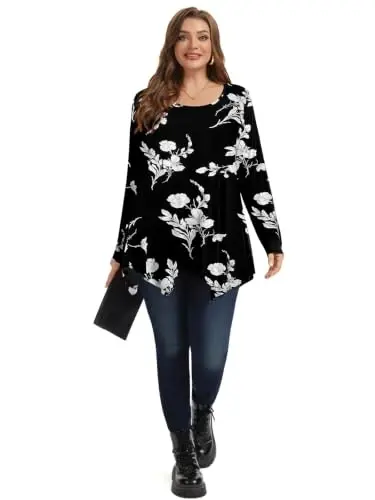 LARACE Womens Plus Size Long Sleeve Comfy Tunic Loose Fit Flowy Tops | plus size womens tunics for leggings, covers belly & hips, lightweight, stretchy, great for work, casual - 4