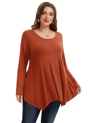 LARACE Womens Plus Size Long Sleeve Comfy Tunic Loose Fit Flowy Tops | plus size womens tunics for leggings, covers belly & hips, lightweight, stretchy, great for work, casual - 2