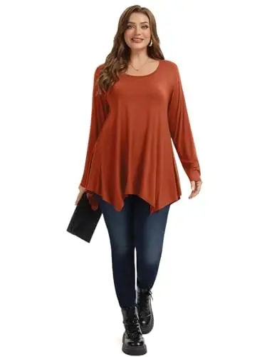 LARACE Womens Plus Size Long Sleeve Comfy Tunic Loose Fit Flowy Tops | plus size womens tunics for leggings, covers belly & hips, lightweight, stretchy, great for work, casual - 4