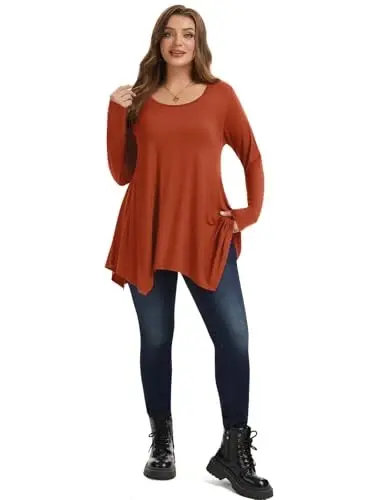 LARACE Womens Plus Size Long Sleeve Comfy Tunic Loose Fit Flowy Tops | plus size womens tunics for leggings, covers belly & hips, lightweight, stretchy, great for work, casual - 5