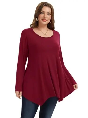 LARACE Womens Plus Size Long Sleeve Comfy Tunic Loose Fit Flowy Tops | plus size womens tunics for leggings, covers belly & hips, lightweight, stretchy, great for work, casual - 2
