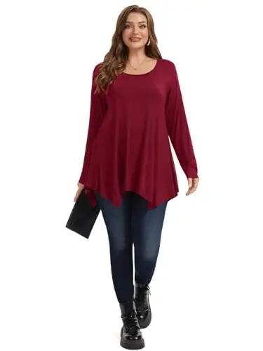 LARACE Womens Plus Size Long Sleeve Comfy Tunic Loose Fit Flowy Tops | plus size womens tunics for leggings, covers belly & hips, lightweight, stretchy, great for work, casual - 4