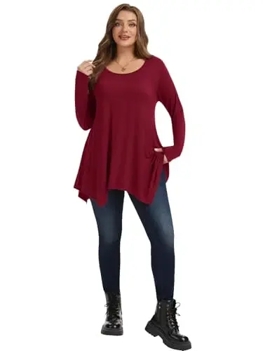 LARACE Womens Plus Size Long Sleeve Comfy Tunic Loose Fit Flowy Tops | plus size womens tunics for leggings, covers belly & hips, lightweight, stretchy, great for work, casual - 5