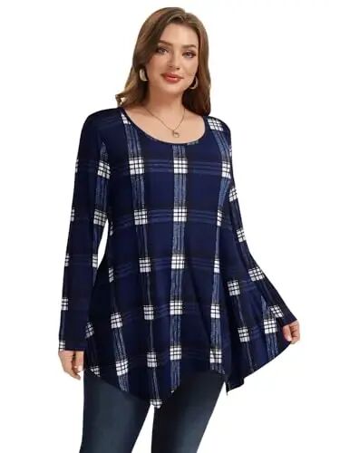 LARACE Womens Plus Size Long Sleeve Comfy Tunic Loose Fit Flowy Tops | plus size womens tunics for leggings, covers belly & hips, lightweight, stretchy, great for work, casual - LARACE (1)