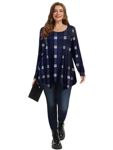 LARACE Womens Plus Size Long Sleeve Comfy Tunic Loose Fit Flowy Tops | plus size womens tunics for leggings, covers belly & hips, lightweight, stretchy, great for work, casual - 4