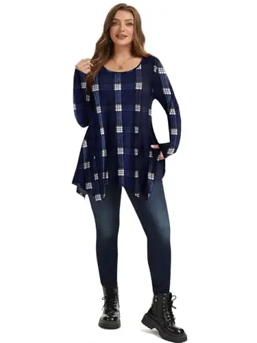 LARACE Womens Plus Size Long Sleeve Comfy Tunic Loose Fit Flowy Tops | plus size womens tunics for leggings, covers belly & hips, lightweight, stretchy, great for work, casual - 5