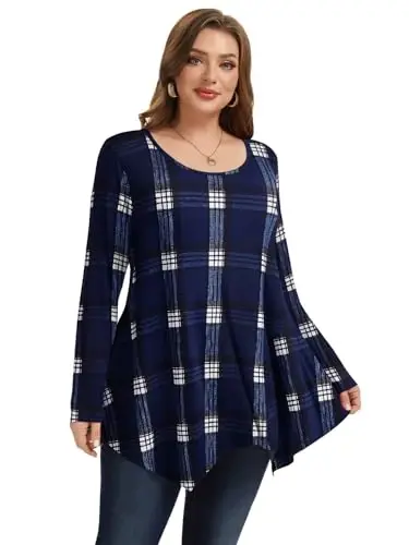 LARACE Womens Plus Size Long Sleeve Comfy Tunic Loose Fit Flowy Tops | plus size womens tunics for leggings, covers belly & hips, lightweight, stretchy, great for work, casual - LARACE (1)