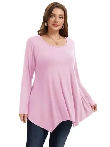 LARACE Womens Plus Size Long Sleeve Comfy Tunic Loose Fit Flowy Tops | plus size womens tunics for leggings, covers belly & hips, lightweight, stretchy, great for work, casual - LARACE (1)