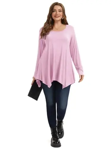 LARACE Womens Plus Size Long Sleeve Comfy Tunic Loose Fit Flowy Tops | plus size womens tunics for leggings, covers belly & hips, lightweight, stretchy, great for work, casual - 4