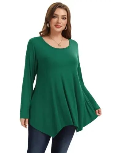 LARACE Womens Plus Size Long Sleeve Comfy Tunic Loose Fit Flowy Tops | plus size womens tunics for leggings, covers belly & hips, lightweight, stretchy, great for work, casual - LARACE (1)