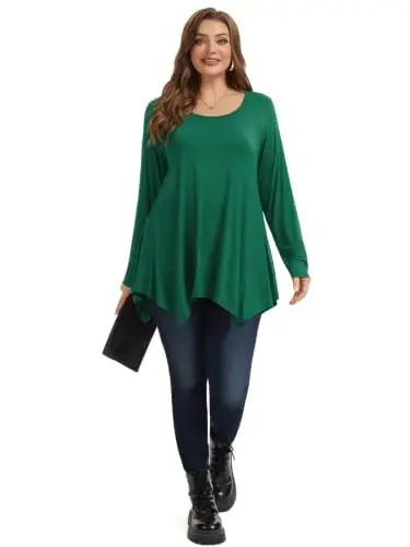 LARACE Womens Plus Size Long Sleeve Comfy Tunic Loose Fit Flowy Tops | plus size womens tunics for leggings, covers belly & hips, lightweight, stretchy, great for work, casual - 4