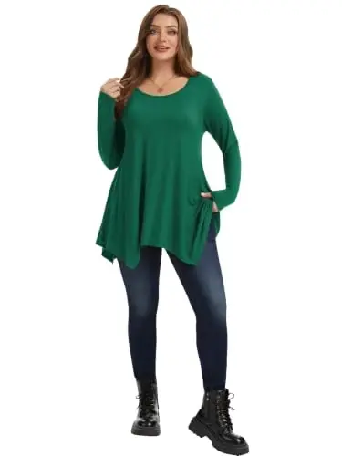 LARACE Womens Plus Size Long Sleeve Comfy Tunic Loose Fit Flowy Tops | plus size womens tunics for leggings, covers belly & hips, lightweight, stretchy, great for work, casual - 5