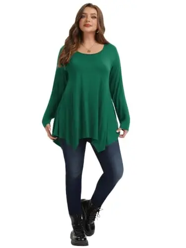 LARACE Womens Plus Size Long Sleeve Comfy Tunic Loose Fit Flowy Tops | plus size womens tunics for leggings, covers belly & hips, lightweight, stretchy, great for work, casual - 6