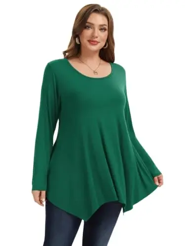 LARACE Womens Plus Size Long Sleeve Comfy Tunic Loose Fit Flowy Tops | plus size womens tunics for leggings, covers belly & hips, lightweight, stretchy, great for work, casual - LARACE (1)