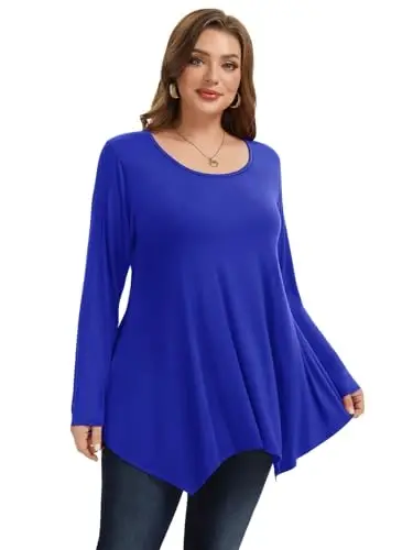 LARACE Womens Plus Size Long Sleeve Comfy Tunic Loose Fit Flowy Tops | plus size womens tunics for leggings, covers belly & hips, lightweight, stretchy, great for work, casual - 2