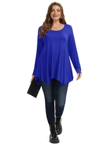 LARACE Womens Plus Size Long Sleeve Comfy Tunic Loose Fit Flowy Tops | plus size womens tunics for leggings, covers belly & hips, lightweight, stretchy, great for work, casual - 4