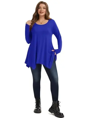 LARACE Womens Plus Size Long Sleeve Comfy Tunic Loose Fit Flowy Tops | plus size womens tunics for leggings, covers belly & hips, lightweight, stretchy, great for work, casual - 5