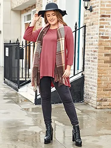 LARACE Womens Plus Size 3/4 Sleeve Loose Fit Flare Swing Tunic Tops Floral High Low Basic T Shirt - 2