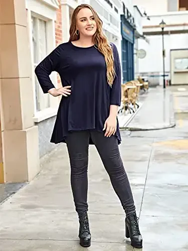 LARACE Женские футболки больших размеров с рукавом 3/4, свободного кроя, расклешенного силуэта, с цветочным принтом, асимметричные базовые футболки - 3