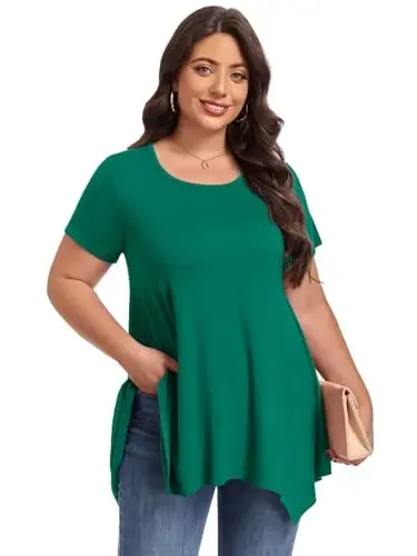 LARACE Женские Футболки с Коротким Рукавом Больших Размеров Повседневная Летняя Одежда Асимметричные Туники Блузки - 9