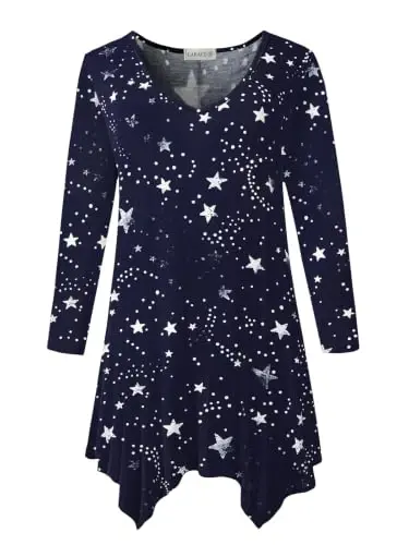 LARACE Женские топы больших размеров, туника, асимметричная блузка, рукав 3/4, V-образный вырез, свободная одежда для легинсов - 1