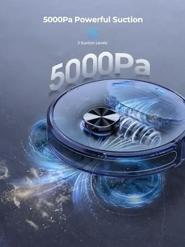 Robot Vacuum and Mop Combo, 5000Pa Robotic Vacuum with Self Emptying Dock for 60 Days, Smart Lidar Navigation Robot Vacuum Cleaner, Mapping, APP/Voice Control for Per Hair, Hard Floor and Carpet - 2