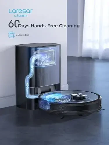 Laresar toza emish apparati, 60 kun davomida o'zini o'zi tozalaydigan, 3in1 robotli toza emish apparati, LiDAR navigatsiyasi, 3500Pa so'ruvchi quvvat, WiFi/APP/Alexa, uy hayvonlari tuklari, gilam va qattiq pollar uchun ideal - 3