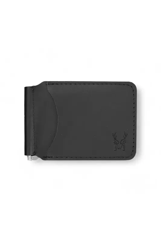 Larga - Genuine Leather Natural Money Clip Wallet-Black - MODICA