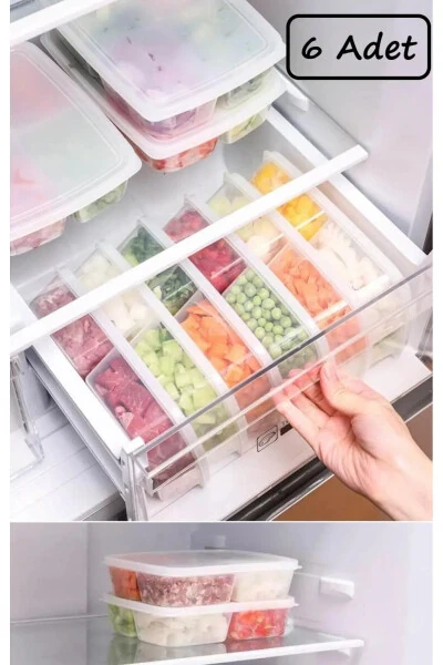 Large 6 Compartment Meal Prep Container for Meat and Vegetables with Frozen Portion Control Freezer Organizer - Modazone