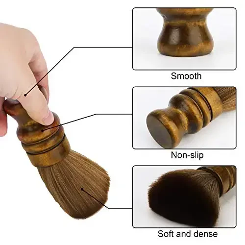 Large Barber Brush Neck Duster for Hair Cutting, Beomeen Soft Barber Hairbrush Professional Hair Sweep Brushes with Solid Natural Fiber Wooden Handle - 3