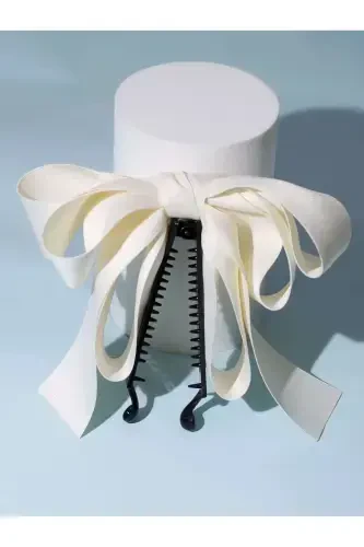 Large bow banana clip-ecru - 1
