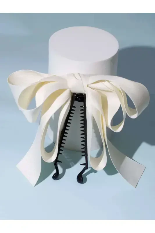 Large bow banana clip-ecru - CSR AKSESUAR