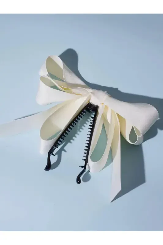 Large bow banana clip-ecru - 3