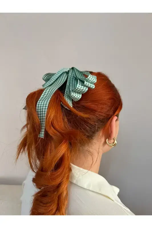 Large bow banana clip - Green plaid - CSR AKSESUAR