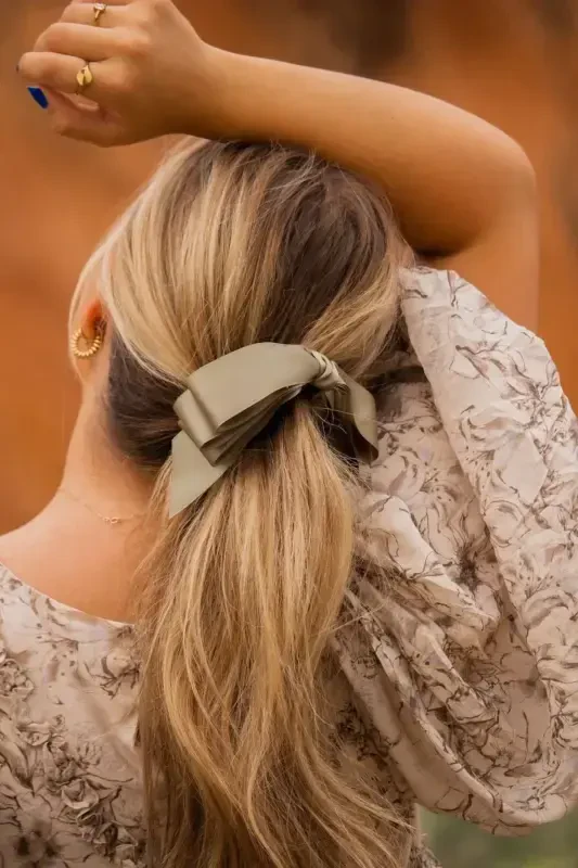 Large bow banana clip-khaki - 1
