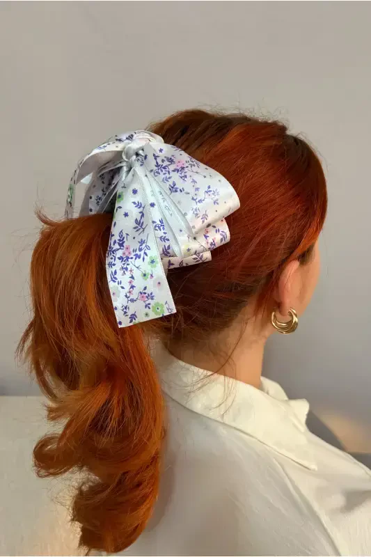 Large bow banana clip - Multi-colored floral - CSR AKSESUAR