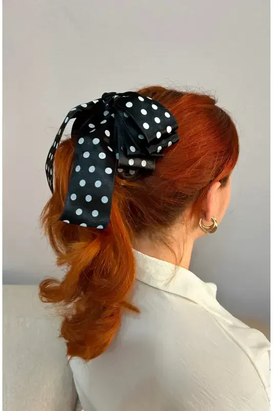 Large bow banana clip - polka dot Black - 1