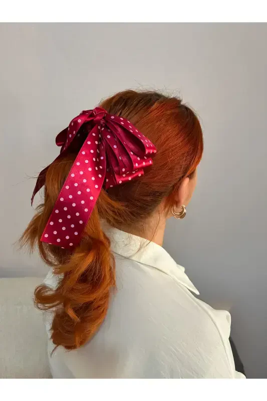 Large bow banana clip-Red polka dot - CSR AKSESUAR