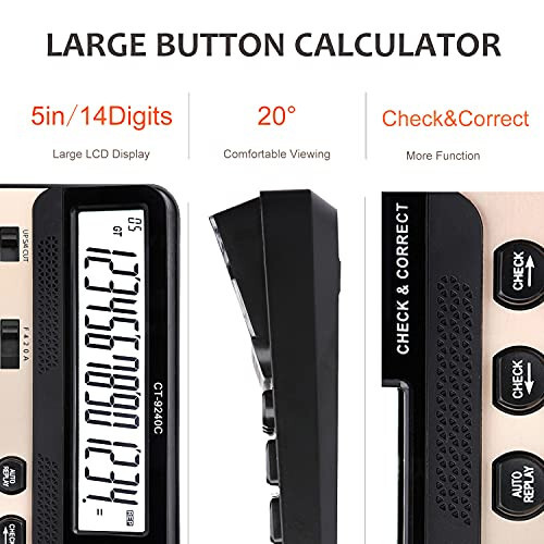 Large Button Calculator, Philley Large LCD Display 14 Digits Desktop Check&Correct Electronic Calculator (CT-9240C) - 2