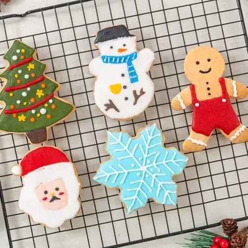 Large Christmas Cookie Cutters Set 6 Pcs, Kimfead Holiday Cookie Cutters - Gingerbread Man, Christmas Tree, Snowflake, Snowman and Santa Claus Cookies Mold - 7