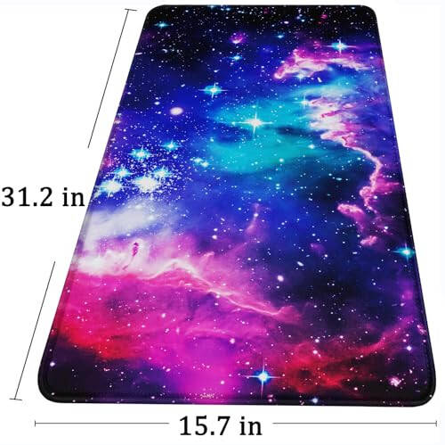 Large Extended Gaming Mouse Pad with Stitched Edges, (31.5X15.7In) Durable Non-Slip Natural Rubber Base, Waterproof Computer Keyboard Pad Mat for Esports Pros/Gamer/Desktop/Office/Home, Galactic Blue - 6