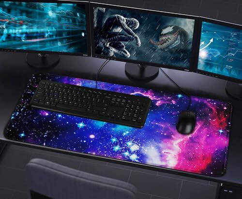 Large Extended Gaming Mouse Pad with Stitched Edges, (31.5X15.7In) Durable Non-Slip Natural Rubber Base, Waterproof Computer Keyboard Pad Mat for Esports Pros/Gamer/Desktop/Office/Home, Galactic Blue - 7