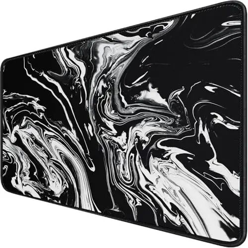 Large Extended Gaming Mouse Pad with Stitched Edges, 47.3 X 23.6 in Desk Pad Durable Non-Slip Natural Rubber Base, Waterproof Computer Keyboard Mat for Esports Pros, Gamer, Desktop, Black White - HSMIENK