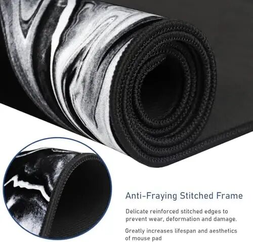 Large Extended Gaming Mouse Pad with Stitched Edges, 47.3 X 23.6 in Desk Pad Durable Non-Slip Natural Rubber Base, Waterproof Computer Keyboard Mat for Esports Pros, Gamer, Desktop, Black White - HSMIENK (1)